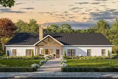 Modern Farmhouse Plan: 4 Beds, Split Layout, Private Workshop