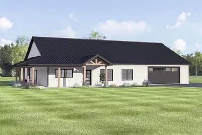 Modern Barndominium House Plan with Wrap-Around Porch and Workshop