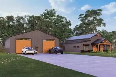 Modern Barndominium House Plan with Expansive 3-Car Garage and Outdoor Kitchen