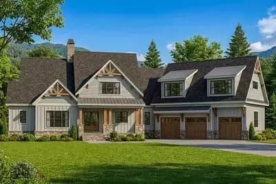 Modern Farmhouse House Plan with Main-Level Master and Two-Story Great Room