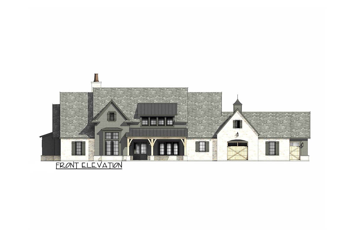 Plan 818198JSS: Grand Farmhouse House Plan with Main Level Master and 4or 5 Car Garage - Image #6 - Farmhouse, French Country, Transitional, Tudor