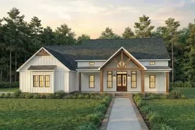 4-Bed Modern Farmhouse Plan with Vaulted Great Room and Outdoor Kitchen