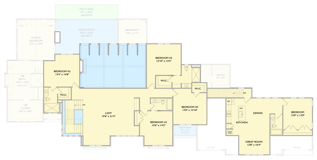 Plan 750013LDG: European Modern Farmhouse Plan: 6 Beds, Loft, 4-Car Garage - Floor Plan - 2nd Floor - European, Modern Farmhouse, Transitional