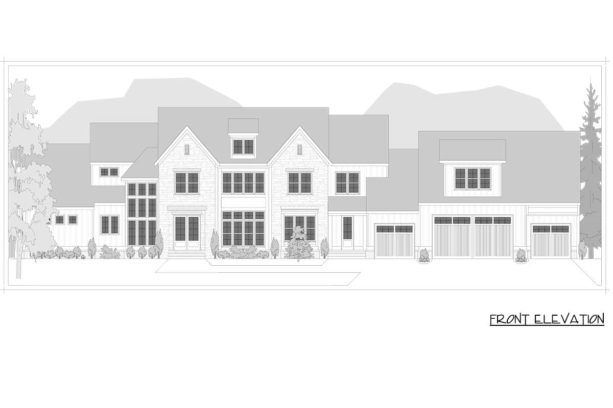 Plan 750013LDG: European Modern Farmhouse Plan: 6 Beds, Loft, 4-Car Garage - Image #7 - European, Modern Farmhouse, Transitional