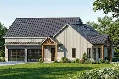 Modern Barndominium House Plan with Vaulted Living and Ample Storage