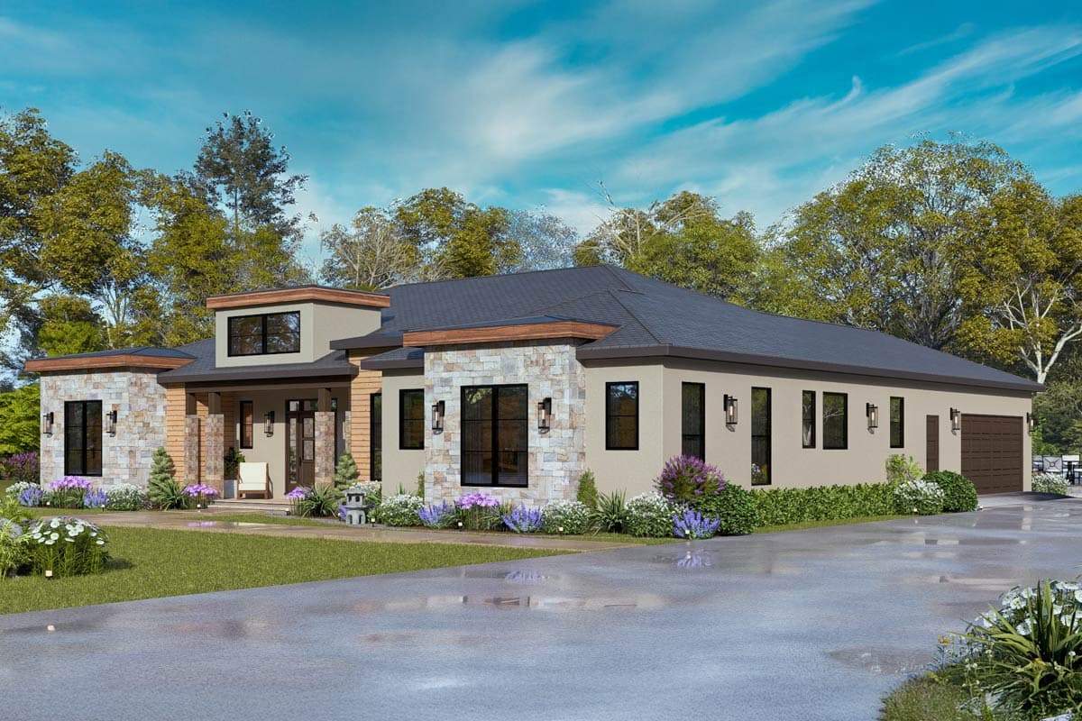 Plan 12341JL: Modern 3-Bedroom House Plan with Outdoor Kitchen and Two-Story Great Room - Image #7 - Modern