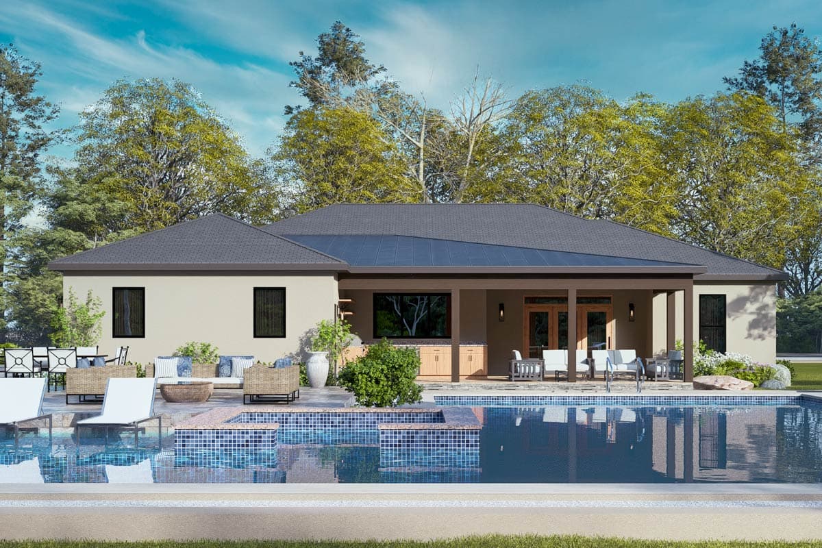 Plan 12341JL: Modern 3-Bedroom House Plan with Outdoor Kitchen and Two-Story Great Room - Image #8 - Modern