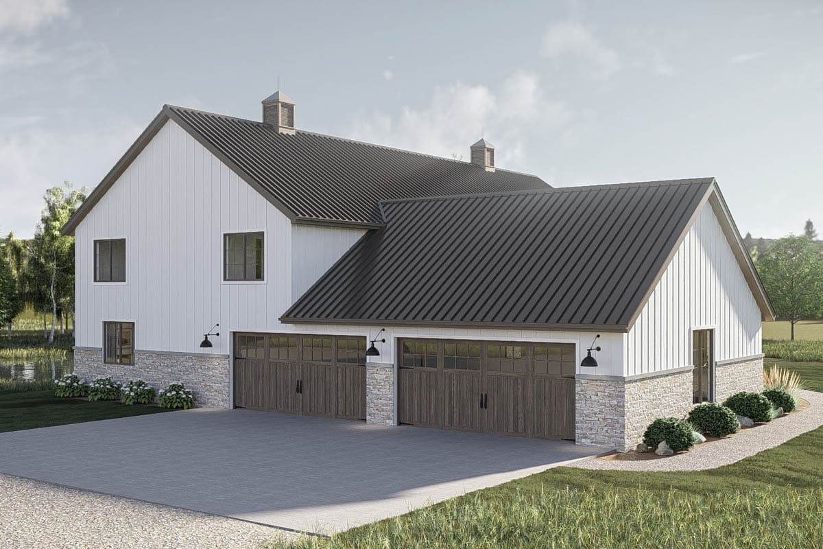 Plan 623594DJ: Mountain Barndominium House Plan with 4 Beds, 4-Car Garage, Wrap-Around Porch - Image #8 - Barndominium, Mountain, New American, Rustic