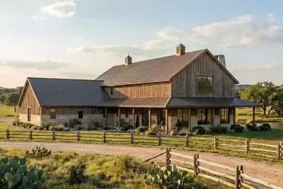 Mountain Barndominium House Plan with 4 Beds, 4-Car Garage, Wrap-Around Porch