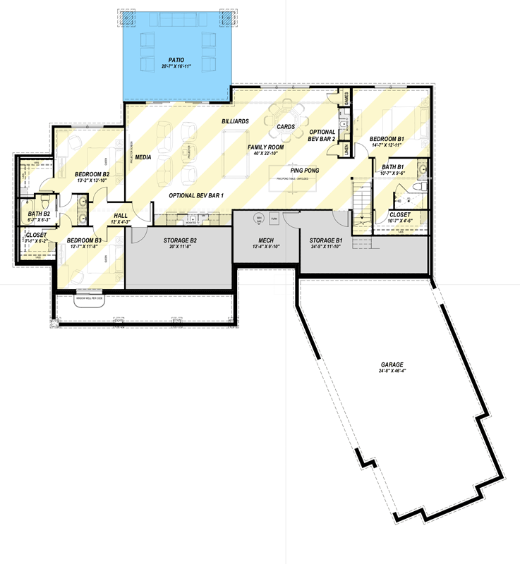 Plan 64567SC: Expansive Modern Farmhouse House Plan with 3 Beds and Angled 3-Car Garage - Floor Plan - Optional Finished Lower Basement Level - Country, Farmhouse, Modern Farmhouse, Mountain