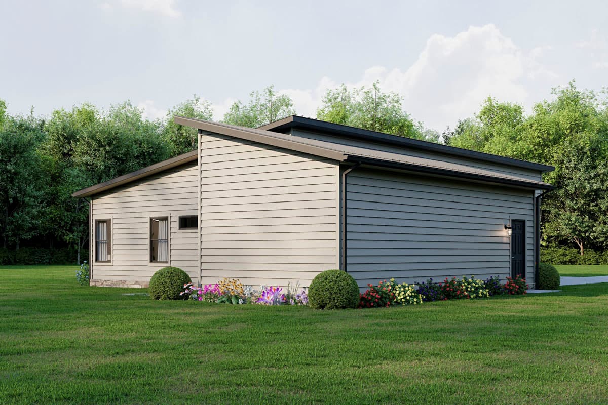 Plan 911055JVD: Contemporary 3-Bedroom House Plan with Split Layout and Side Garage - Image #5 - Contemporary, Cottage, Florida-Style, Transitional, Vacation