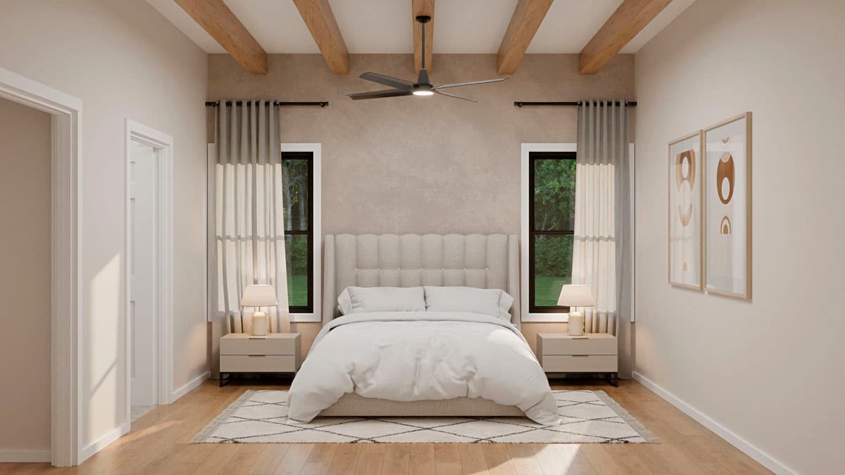 Plan 911055JVD: Contemporary 3-Bedroom House Plan with Split Layout and Side Garage - Image #13 - Contemporary, Cottage, Florida-Style, Transitional, Vacation