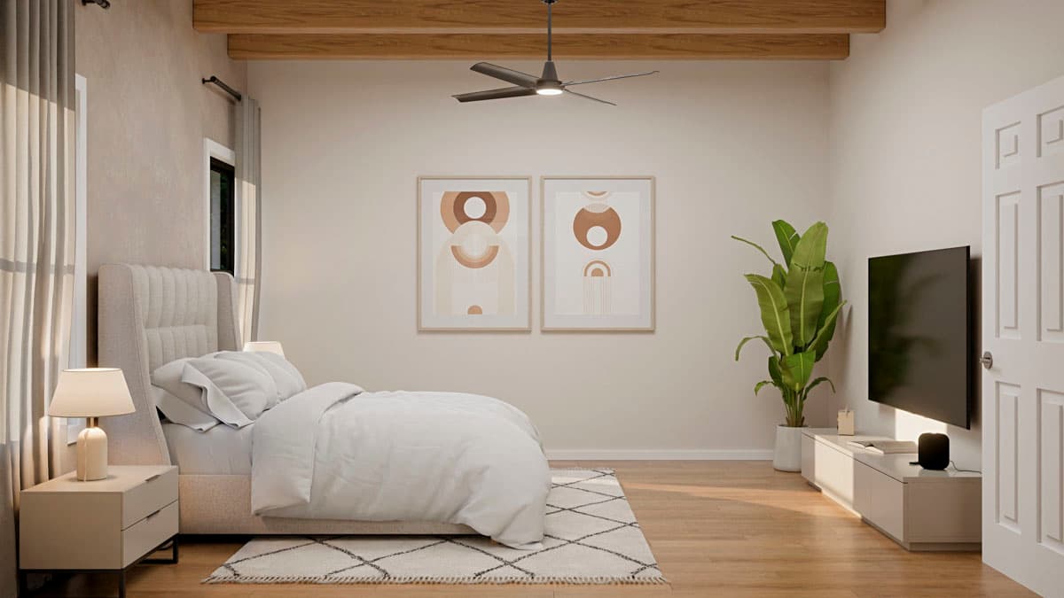 Plan 911055JVD: Contemporary 3-Bedroom House Plan with Split Layout and Side Garage - Image #14 - Contemporary, Cottage, Florida-Style, Transitional, Vacation