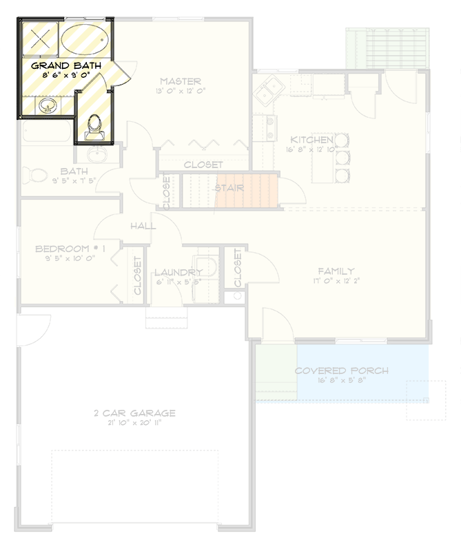 Plan 61696UT: Craftsman Ranch Plan with Flexible Layout and 2-Car Garage - Floor Plan - Optional Grand Bathroom - Craftsman, Ranch, Traditional