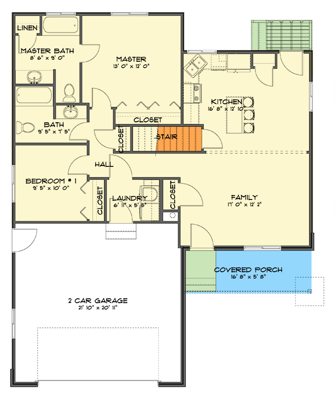 Plan 61696UT: Craftsman Ranch Plan with Flexible Layout and 2-Car Garage - Floor Plan - Main Level - Craftsman, Ranch, Traditional