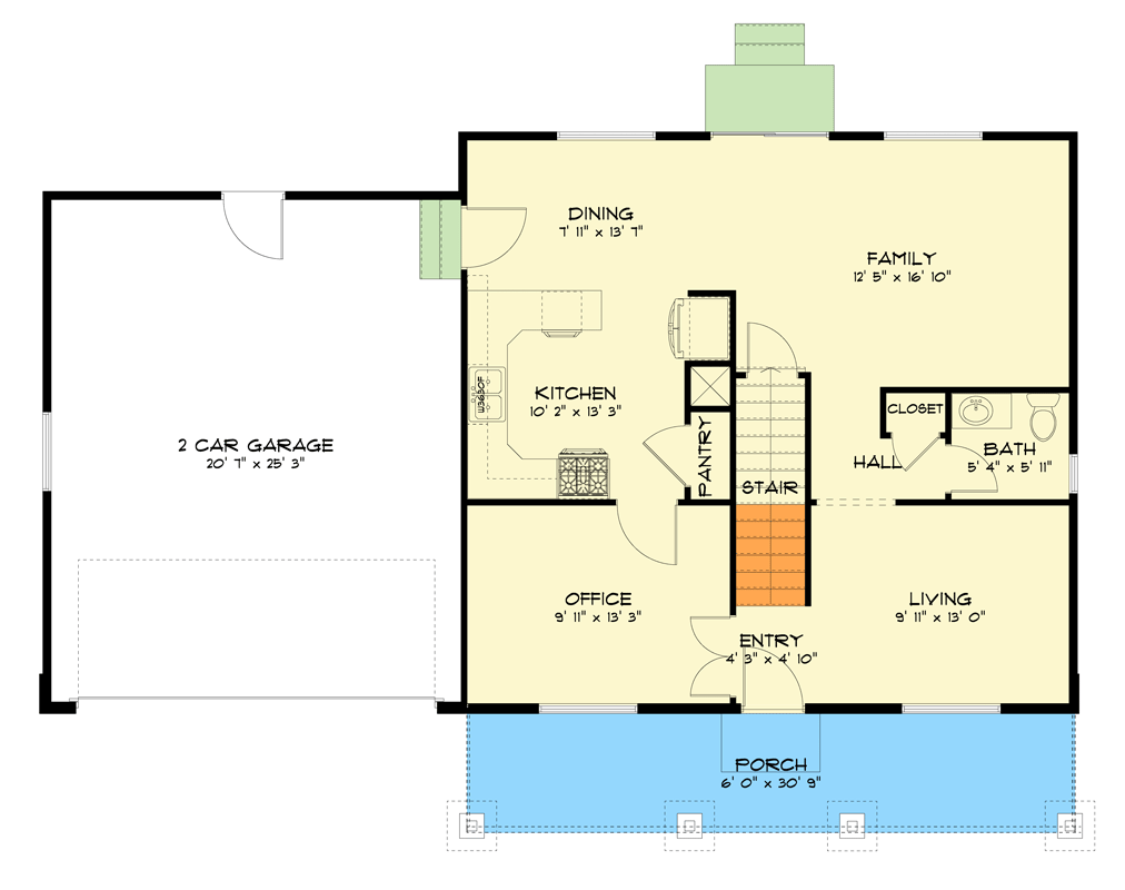 Plan 61699UT: Traditional Craftsman House Plan with Home Office and Expansive Porch - Floor Plan - Main Level - Craftsman, Traditional