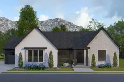 Scandinavian Ranch Plan with Home Office and 3-Car Garage