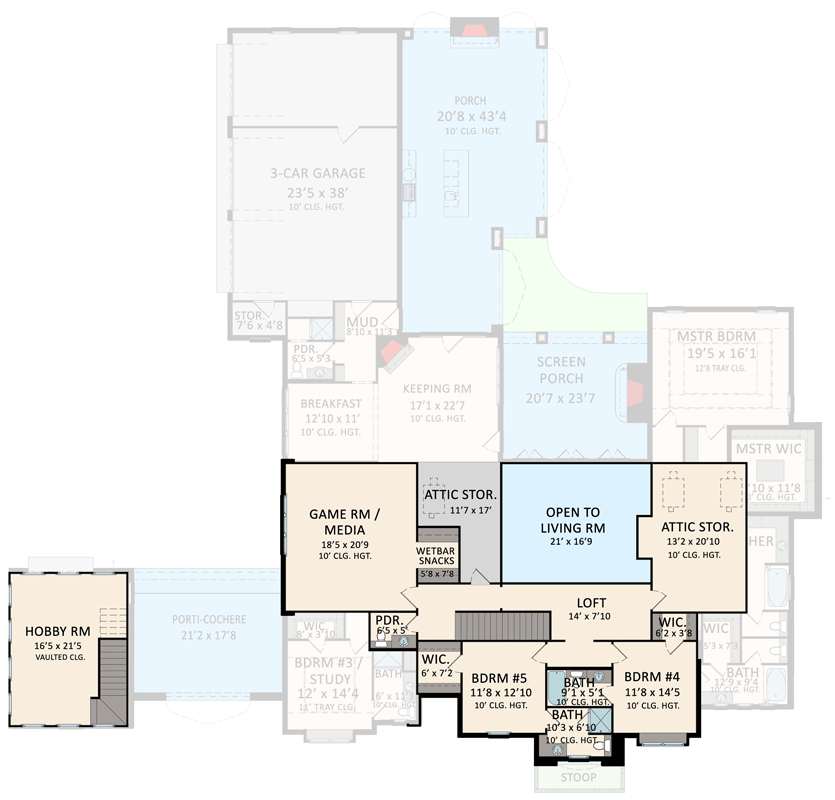 Plan 510263WDY: Grand French Country House Plan with Porte Cochere and 5 Suites - Floor Plan - 2nd Floor - European, French Country, Transitional