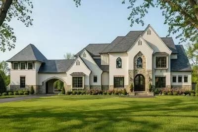 Grand French Country House Plan with Porte Cochere and 5 Suites