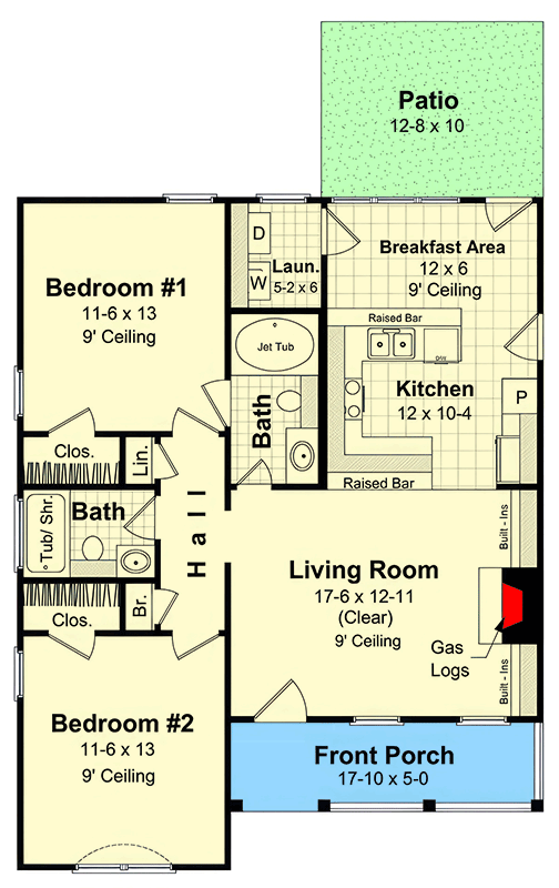 Plan 51354MM: Charming 2-Bedroom Modern Farmhouse House Plan with Breakfast Nook - Floor Plan - Main Level - Country, Modern Farmhouse, Ranch