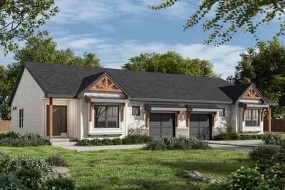 Modern Craftsman Duplex House Plan with Split Bedrooms and Home Office