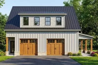 3-Bed Modern Farmhouse Garage Plan with Upstairs Living and 2-Car Garage