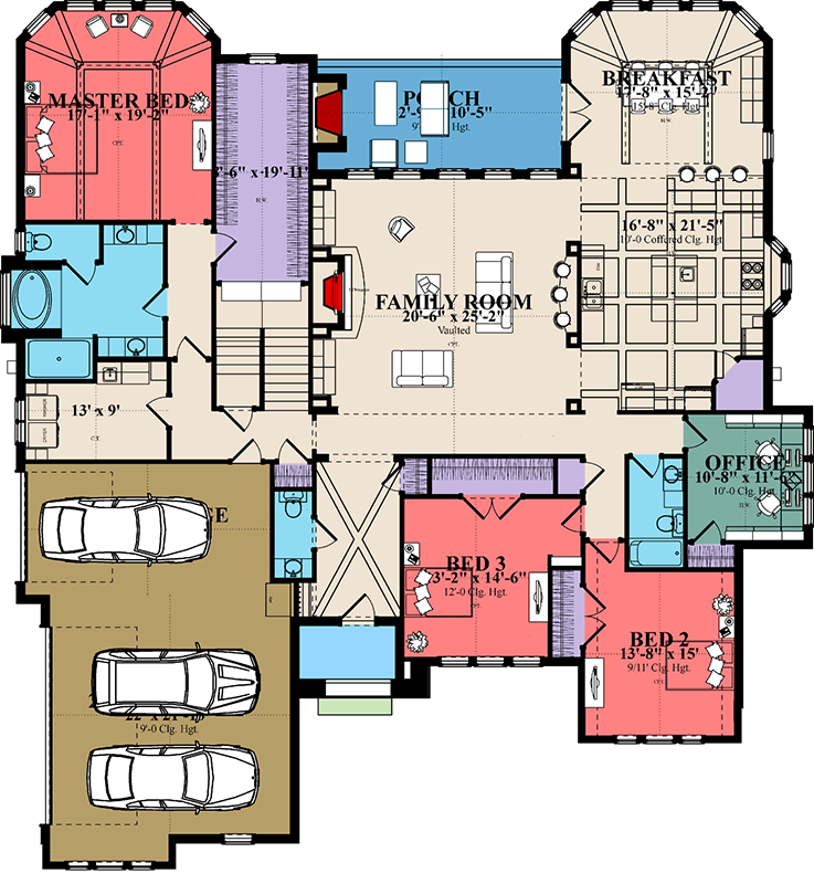 Plan 86419HH: Luxurious European New American House Plan with Split Beds, Bonus Room - Floor Plan - Main Level - European, New American