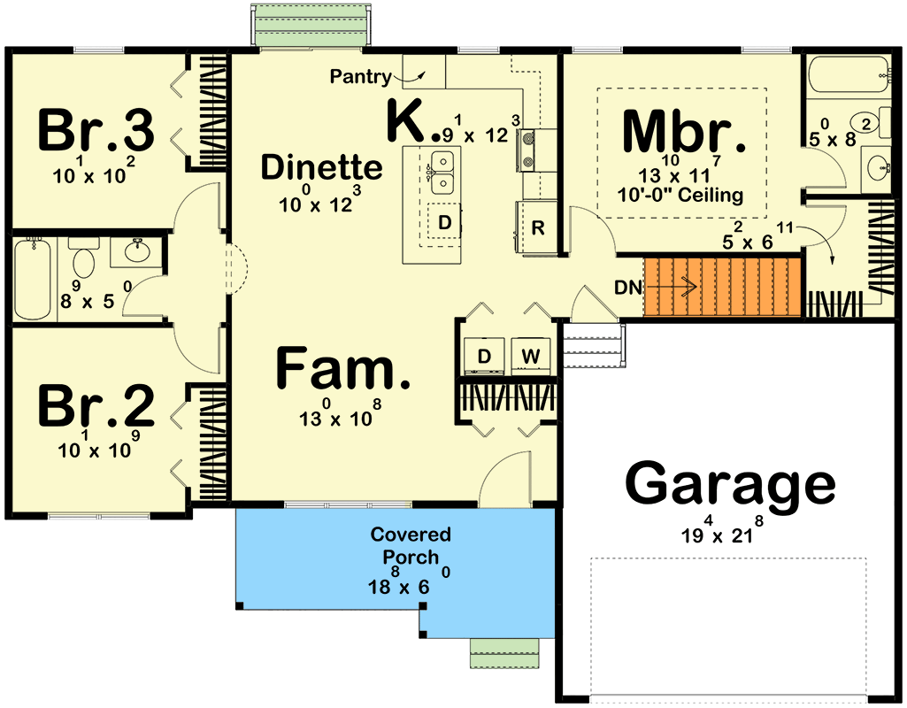 Plan 623597DJ: Ranch House Plan with Split Bedrooms and Main Level Laundry - Floor Plan - Main Level - Country, Ranch, Traditional