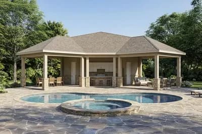 Pool House Plan with Bar and Changing Room