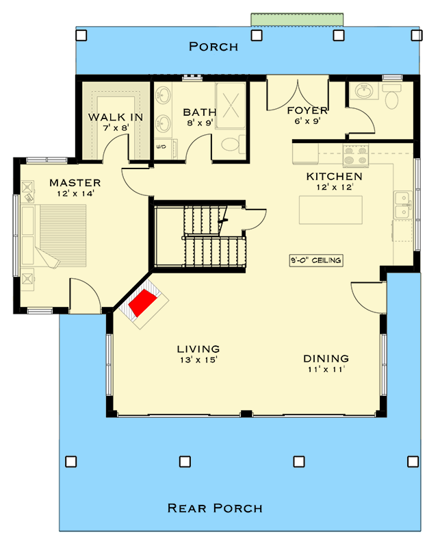 Plan 147059RML: 3-Bedroom Modern Farmhouse House Plan with Wrap-Around Porch - Floor Plan - Main Level - Cabin, Cottage, Country, Craftsman, Modern Farmhouse