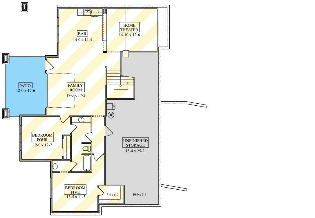 Plan 95348RW: Luxury Craftsman Ranch House Plan with Split Bedrooms and Angled 3-Car Garage - Floor Plan - Optionally Finished Lower Level - Craftsman, Mountain, New American, Ranch, Traditional