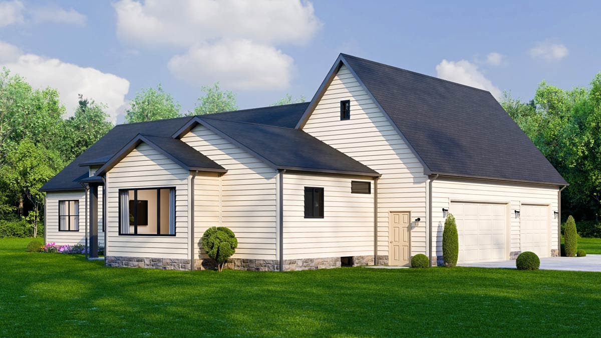 Plan 911065JVD: Transitional Farmhouse Ranch Plan with Split Bedrooms and 3-Car Garage - Image #6 - Cottage, Farmhouse, Ranch, Transitional