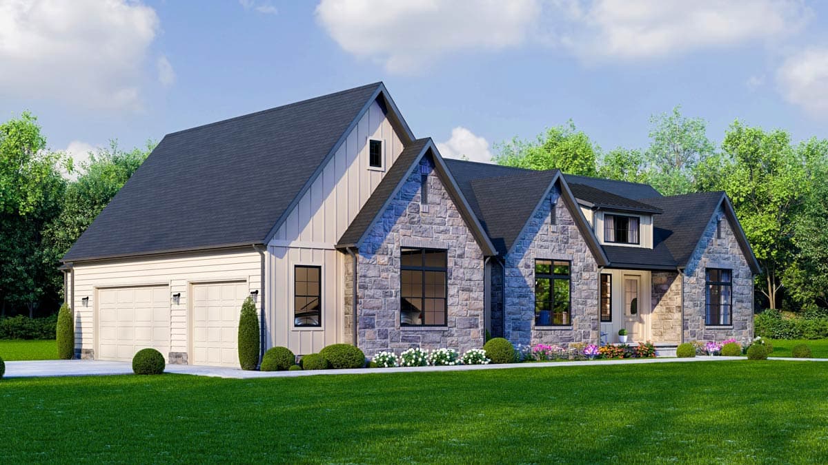Plan 911065JVD: Transitional Farmhouse Ranch Plan with Split Bedrooms and 3-Car Garage - Image #7 - Cottage, Farmhouse, Ranch, Transitional