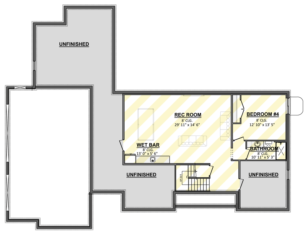 Plan 911065JVD: Transitional Farmhouse Ranch Plan with Split Bedrooms and 3-Car Garage - Floor Plan - Optional Finished Basement Level - Cottage, Farmhouse, Ranch, Transitional