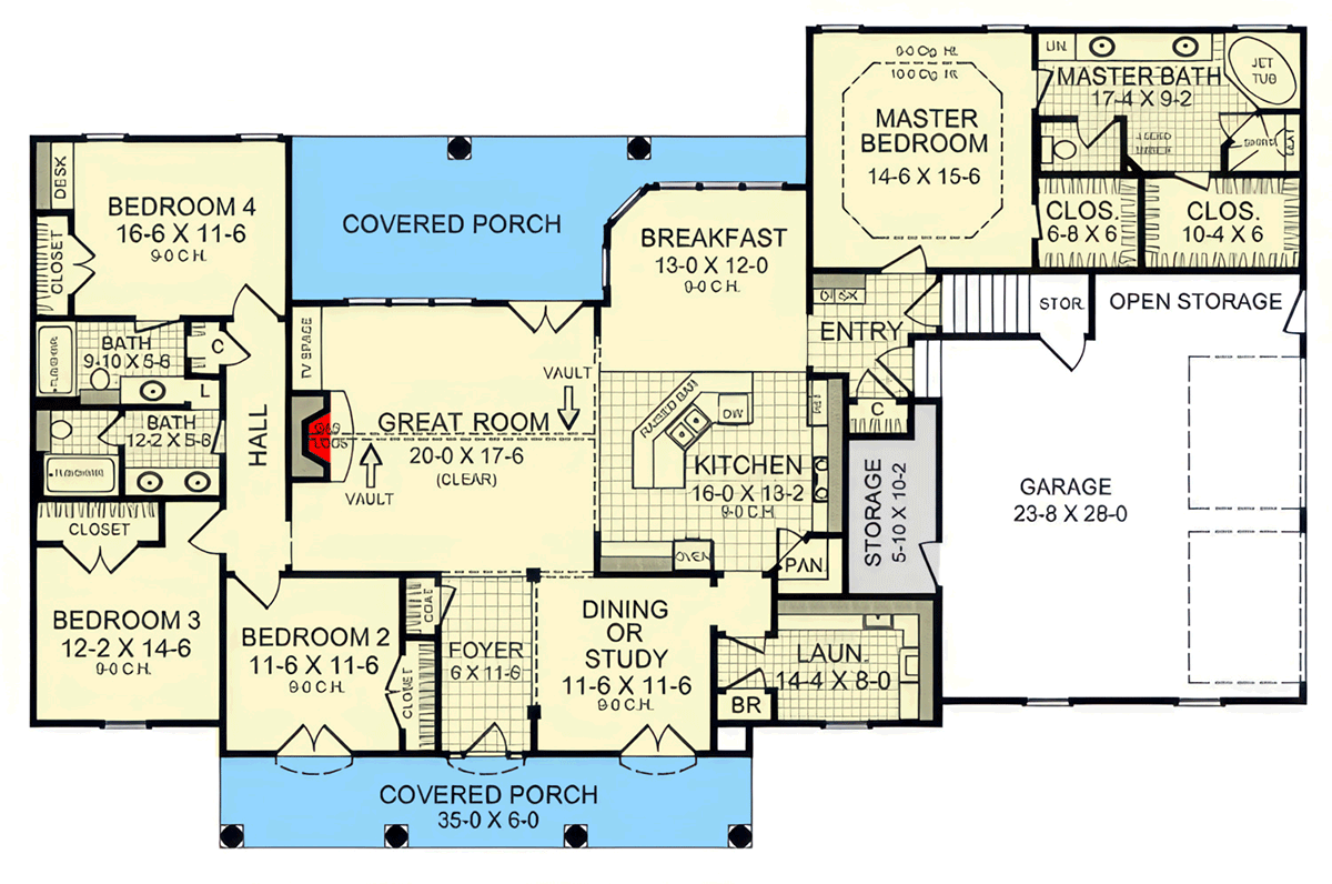 Plan 51365MM: Welcoming 4-Bedroom Southern Ranch House Plan with Split Layout - Floor Plan - Main Level - Country, Ranch, Southern, Traditional