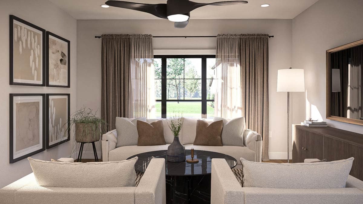 Plan 623598DJ: Narrow Transitional Townhouse Plan: 3 Beds, 2-Car Garage, Upstairs Laundry - Image #11 - Farmhouse, Modern, Modern Farmhouse, Traditional, Transitional