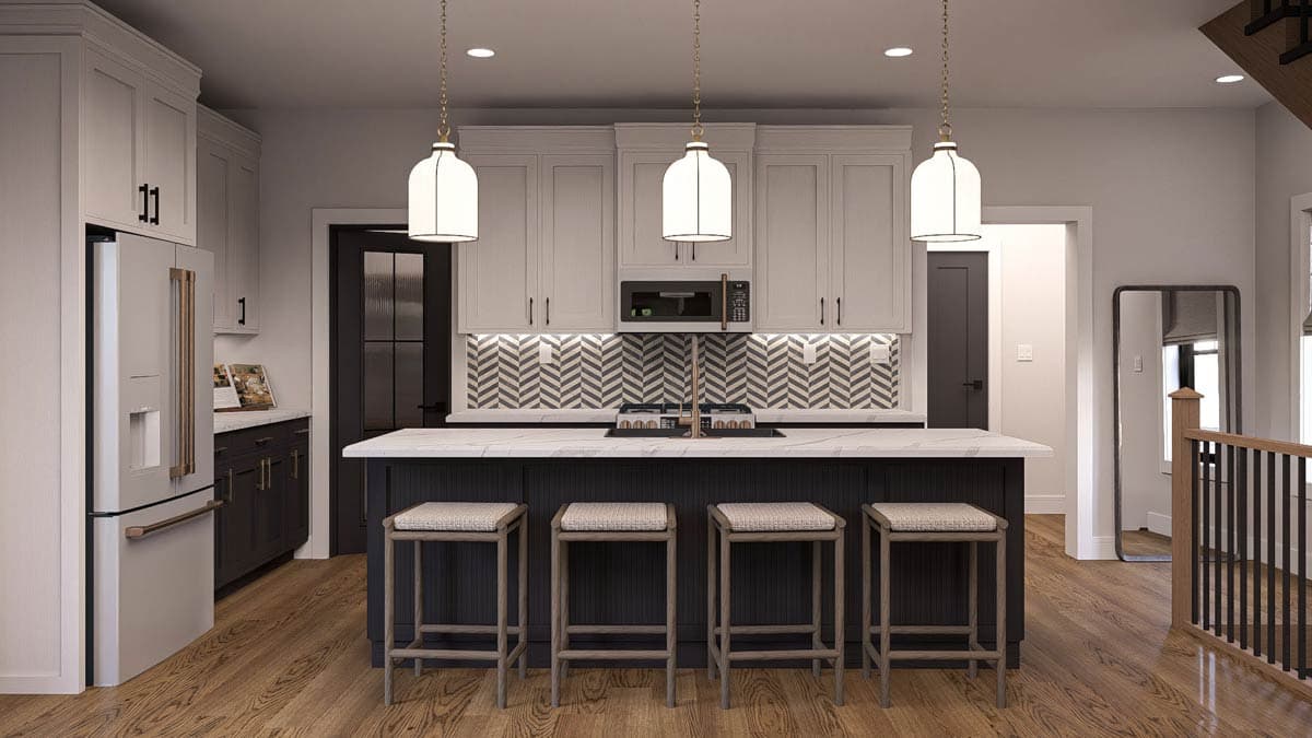 Plan 623598DJ: Narrow Transitional Townhouse Plan: 3 Beds, 2-Car Garage, Upstairs Laundry - Image #10 - Farmhouse, Modern, Modern Farmhouse, Traditional, Transitional