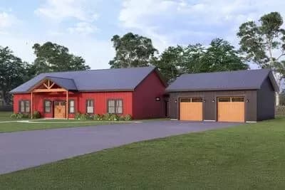  3-Bedroom Barndominium House Plan with Home Office and Detached Garage