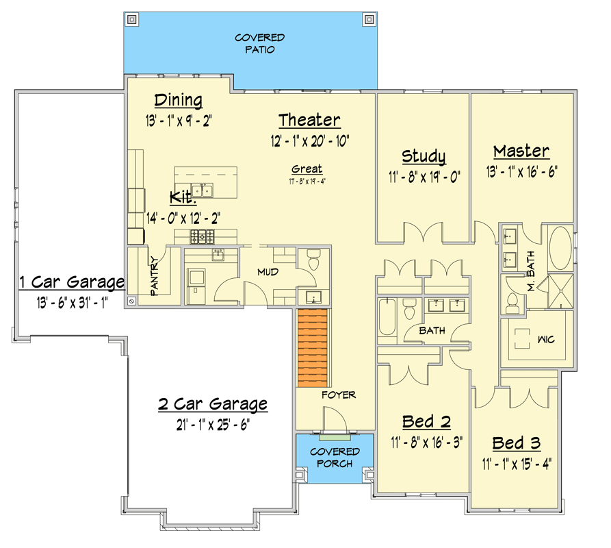 Plan 910124WHD: Modern Craftsman House Plan with Split Bedrooms and 3-Car Garage - Floor Plan - Main Level - Craftsman