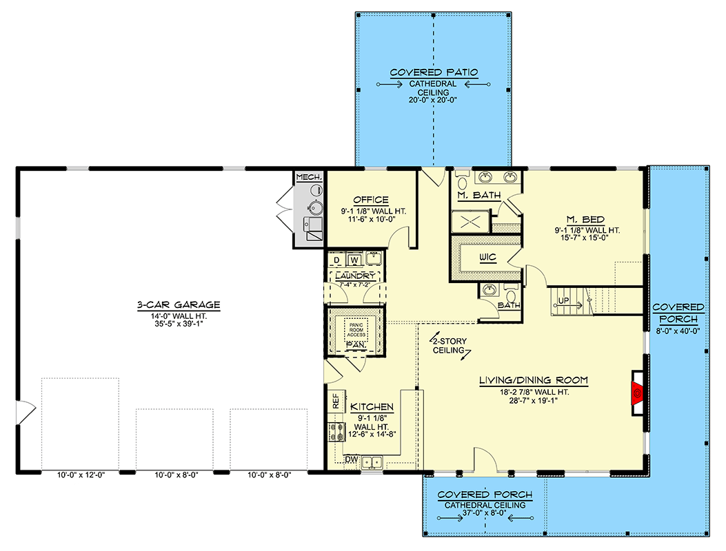 Plan 135412GRA: Modern Barndominium House Plan with RV Garage and Wrap-Around Porch - Floor Plan - Main Level - Barndominium, Country, Craftsman, New American