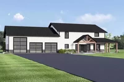 Modern Barndominium House Plan with RV Garage and Wrap-Around Porch