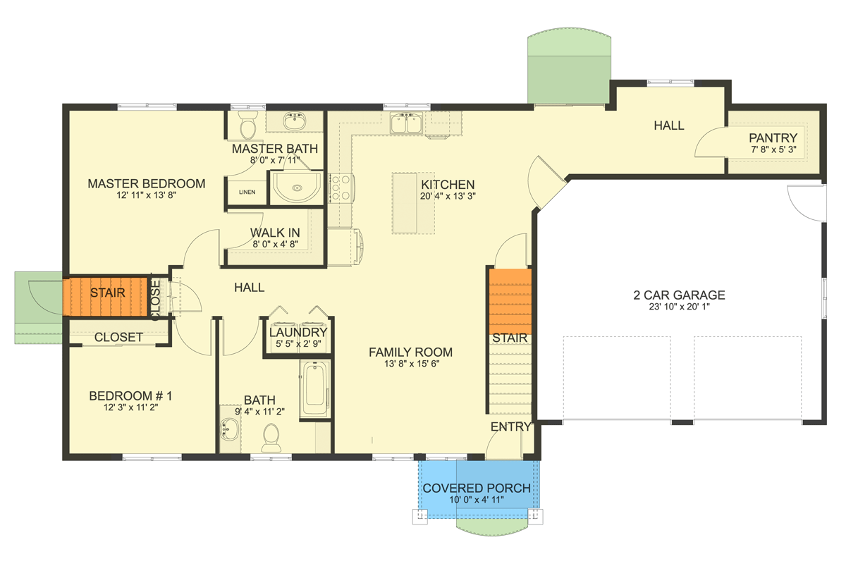 Plan 61719UT: 3-Bed Country House Plan with Master on Main and Loft Upstairs - Floor Plan - Main Level - Country, Farmhouse, Traditional