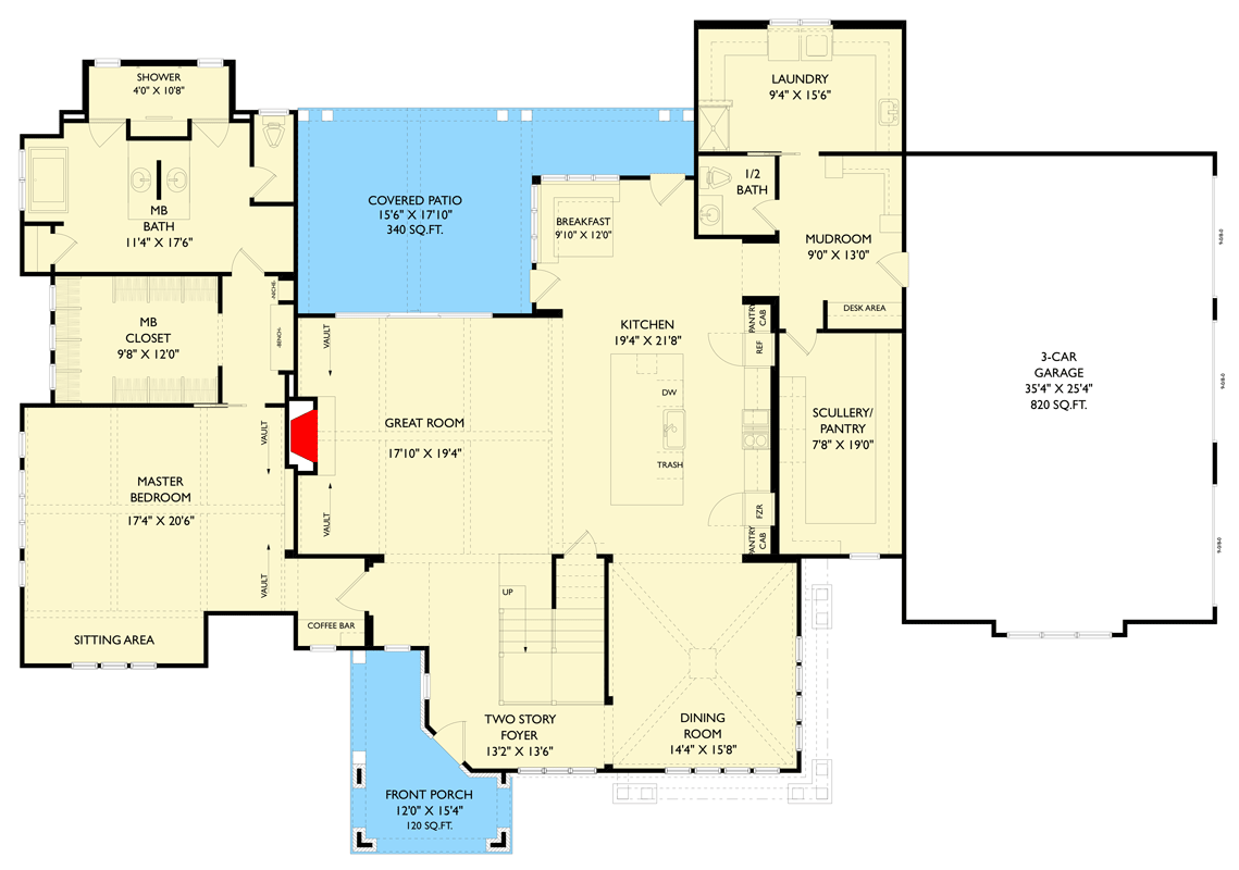 Plan 750024LDG: 5-Bed European Modern Farmhouse Plan with Scullery and Playroom - Floor Plan - Main Level - European, Modern Farmhouse, Transitional