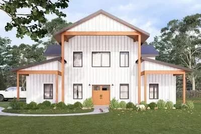 Modern Barndominium House Plan with Two-Story Great Room and Loft