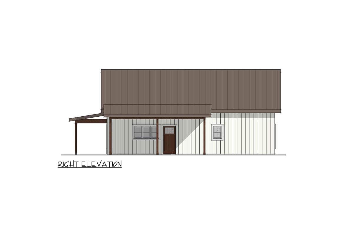 Plan 405101FDC: Modern 1,440 Square Foot 1-Bedroom Barndominium House Plan with Office - Image #7 - Barndominium, Modern Farmhouse