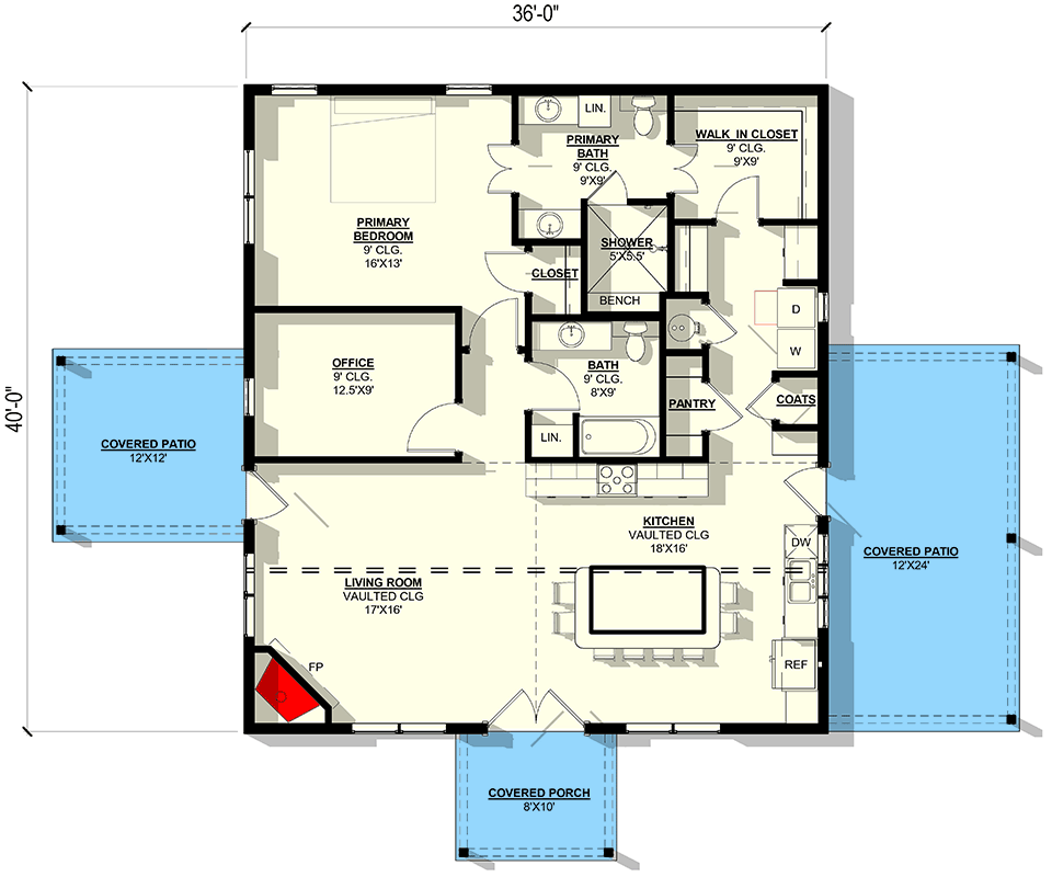 Plan 405101FDC: Modern 1,440 Square Foot 1-Bedroom Barndominium House Plan with Office - Floor Plan - Main Level - Barndominium, Modern Farmhouse