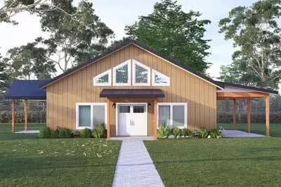 Modern 1,440 Square Foot 1-Bedroom Barndominium House Plan with Office