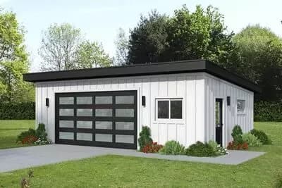 Modern 600 Square Foot Garage House Plan with Workshop and Full Bath