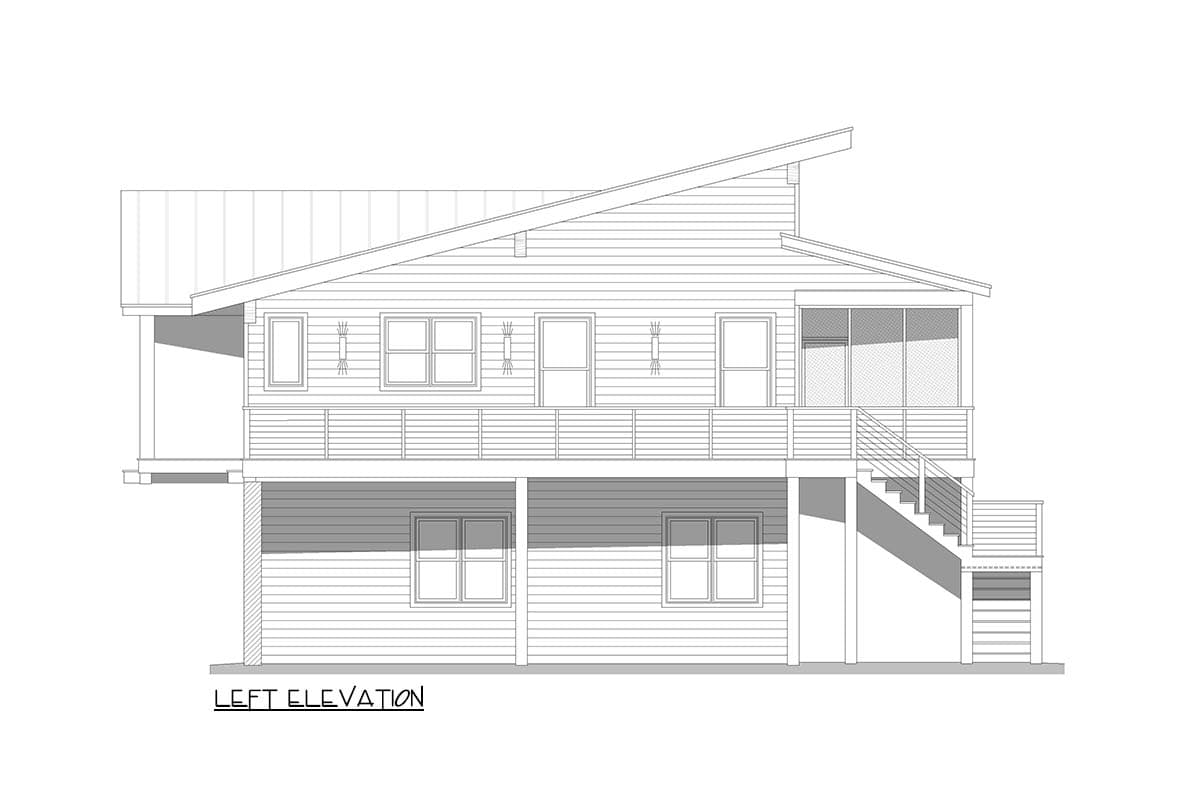 Plan 680650VR: Elevated Contemporary House Plan with Screened Porch and Two-Story Great Room - Image #5 - Contemporary, Vacation