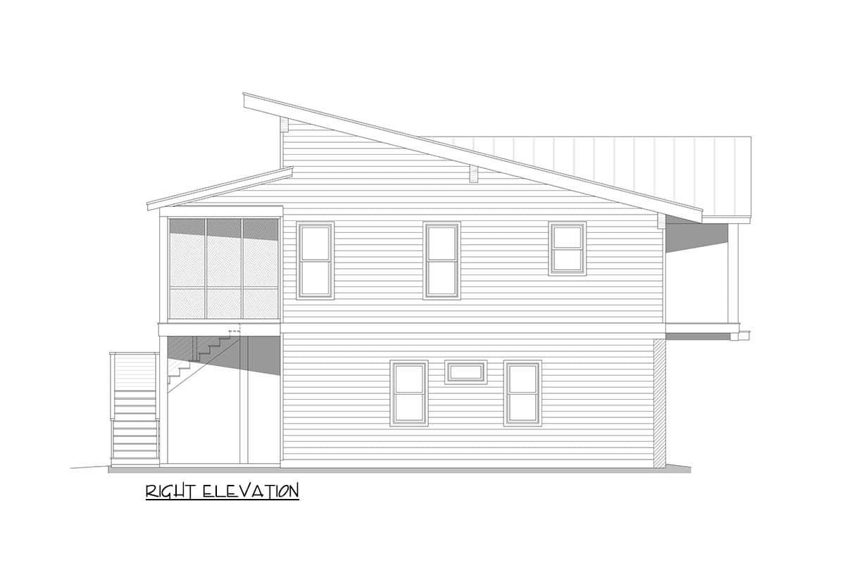 Plan 680650VR: Elevated Contemporary House Plan with Screened Porch and Two-Story Great Room - Image #7 - Contemporary, Vacation